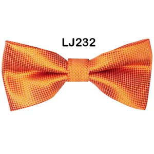 Orange checkered polyester men's bow tie for business wedding party and daily wear trendy.