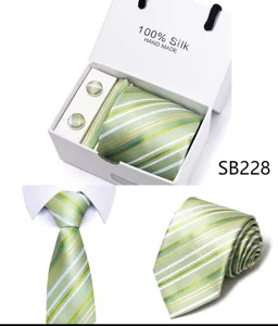 Elegante groene zijden stropdas set voor heren zakelijke huwelijk met manchetknopen