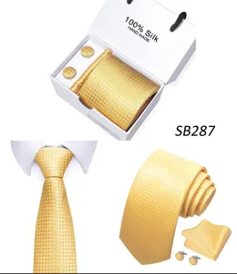 Gouden zijden das set voor heren zakelijk jacquard stropdas pochet manchetknopen cadeau