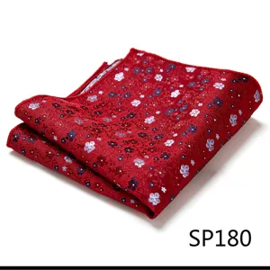 Red floral pocket square for men, classic business suit handkerchief accessory, elegant design.