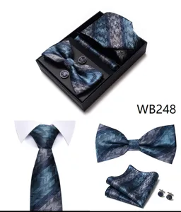 Set de regalo corbata pajarita pañuelo gemelos hombre boda detalles jacquard elegantes