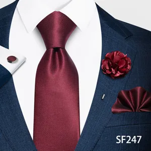 Conjunto de corbata burdeos pañuelo flor de solapa gemelos accesorios de traje formal