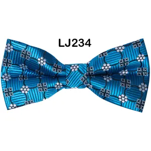 Men blue jacquard bow tie classic geometric pattern wedding party neckwear accessory