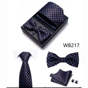 Set caja regalo corbata hombre cuadros vista detalle jacquard pajarita pañuelo gemelos