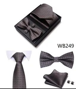 Conjunto de corbata de boda de negocios pajarita pañuelo gemelos jacquard caja.