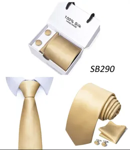 Gouden zijden das pochet manchetknopen cadeauset voor heren zakelijke kleding