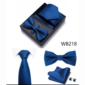 Set de regalo corbata pajarita pañuelo gemelos azul para hombre boda negocio