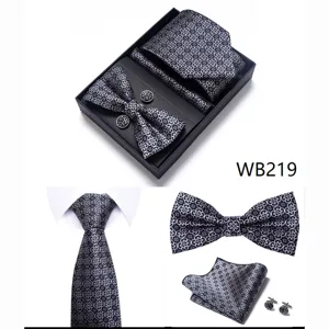 Conjunto de corbata de negocios para hombre con patrón jacquard geométrico y pañuelo.