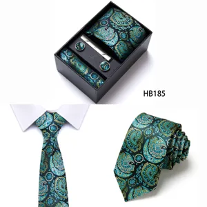 Men's business jacquard tie set with pocket square cufflinks and tie clip elegant style.