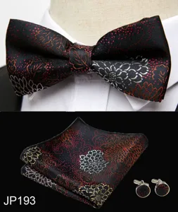 Mens tuxedo bow tie pocket square and cufflinks set formal business wedding accessories