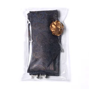 Conjunto de corbata paisley para hombre, pañuelo, flor de solapa y gemelos elegantes.