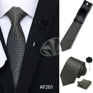 Men's jacquard tie set with pocket square and lapel flower for business wedding parties.