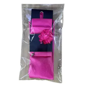 Set cravatta uomo rosa fucsia con fiore da risvolto abbinato, elegante cravatta jacquard matrimonio.