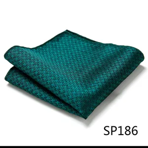 Dark green men's pocket square with classic cross woven pattern for business formal wear.