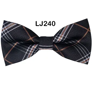 Detail view of a classic black plaid pattern men's bow tie, perfect for business and formal wear.
