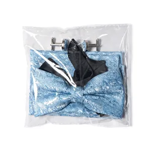 Men blue floral jacquard bow tie pocket square cufflinks set for wedding business party