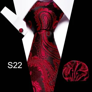 Rood zwarte paisley stropdas pochet manchetknopen detailweergave voor formeel