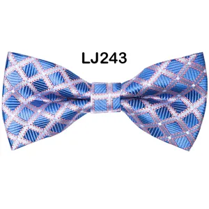 Men blue diamond jacquard bow tie classic geometric pattern for business wedding party.
