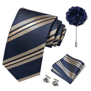 Conjunto de regalo de corbata a rayas para hombre de cuatro piezas con pañuelo y gemelos