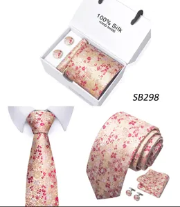 Heren 100% zijde stropdas pochet manchetknopen cadeau set zakelijk huwelijk luxe