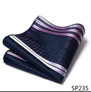 Heren stijlvolle donkerblauwe pochet met roze strepen formele pak zakdoek accessoire.