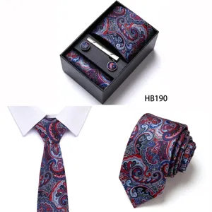 Men's business paisley jacquard tie set detail view, featuring elegant patterned silk fabric.