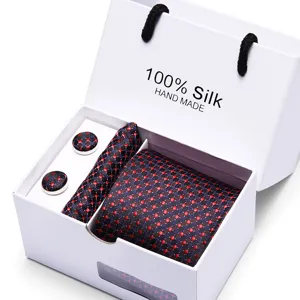 Set di Cravatta da Uomo in Seta Jacquard con Pochette e Gemelli in Elegante Scatola Regalo Lusso