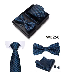 Conjunto corbata hombre lujo boda negocios con pajarita panuelo gemelos jacquard