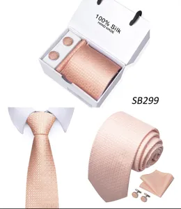Heren Zijden Das Pochet Manchetknopjes Set Roze Jacquard Stropdas Cadeaupbox Voor Huwelijk
