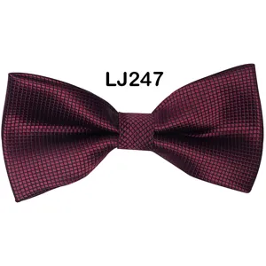 Burgundy checkered bow tie for men business wedding party stylish patterned polyester neckwear