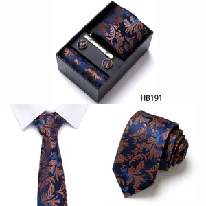 Men business jacquard tie set detail view, classic floral pattern necktie pocket square.