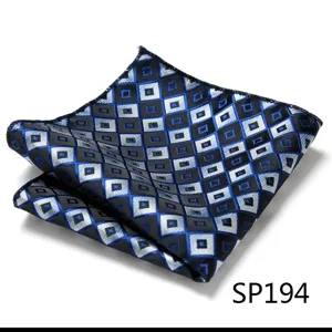 Men's blue black geometric pocket square handkerchief for business suit and formal wear accessory.
