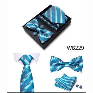Set de corbata de negocios para hombre con jacquard de rayas azules y caja de regalo lujo