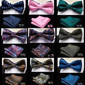 Men's Classic Jacquard Bow Tie Pocket Square Cufflinks Set Wedding Business Formal Party Suit Dress Accessories