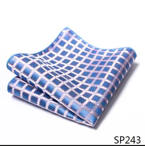 Stijlvolle blauwe ruit ruitje pochette voor heren pak zakdoek accessoire detail.