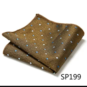 Mens brown pocket square with blue polka dots stylish handkerchief for business formal suit.