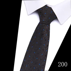 Detail shot of a stylish men's jacquard dot necktie featuring contrast blue dots.