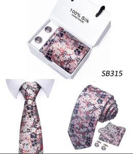 Heren zijden stropdas set met pochet en manchetknopen in luxe geschenkdoos voor formele stijl.