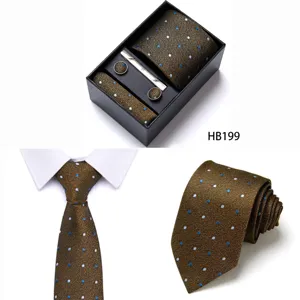 Men's business tie set featuring jacquard polyester dotted design with gift box for formal wear.