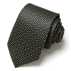 Men's formal business jacquard woven necktie featuring a stylish dot pattern in black and gold.