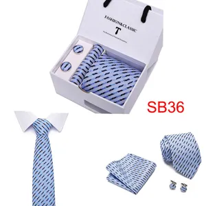 Blue striped tie and cufflinks gift set for men wedding business formal wear formal accessories