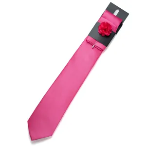 Set Cravatta Uomo Monocolore Matrimonio Lavoro Jacquard Poliestere con Boutonniere e Spilla