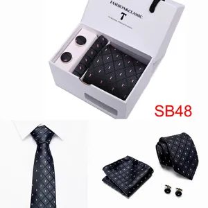 Men's silk tie gift set with pocket square and cufflinks in a luxury box for weddings business.