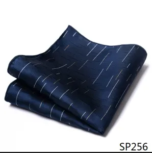 Heren Donkerblauw Pocket Square Stijlvol Gestrept Pak Zakdoek Bruiloft Accessoire