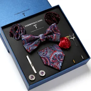 Heren paisley vlinderdas pochet manchetknopen broche set voor bruiloft zakelijk stijl
