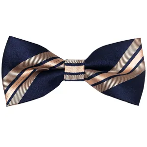 Men's navy blue striped bow tie for business weddings, elegant fashion neckwear accessory.