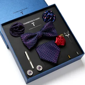 Heren luxe ruit stropdas vlinderdas pocet manchetknopen speld cadeau set bruiloft zakelijk