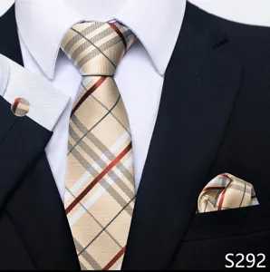 Klassieke heren ruit pak das pochet set zakelijke formele kleding heer accessoire