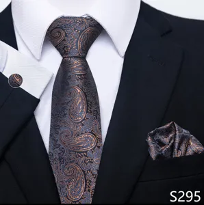 Heren business luxe paisley das set met bijpassende pochet en manchetknopen voor formele kleding.