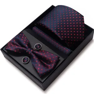 Conjunto de caja de regalo de corbata de boda de negocios para hombre, pajarita pañuelo gemelos.